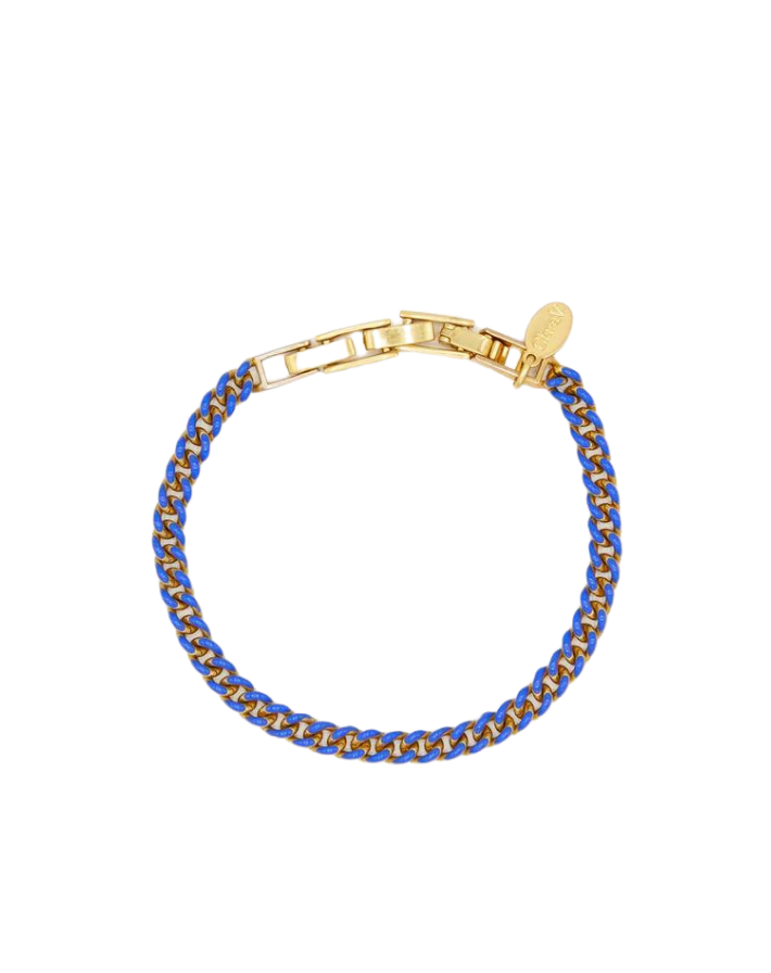 Enamel Curb Chain Bracelet - Cobalt & Vintage Gold