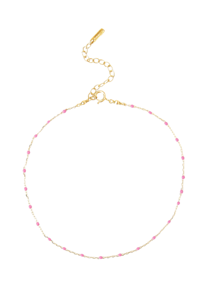 Enamel Bead Anklet - Pink Rose