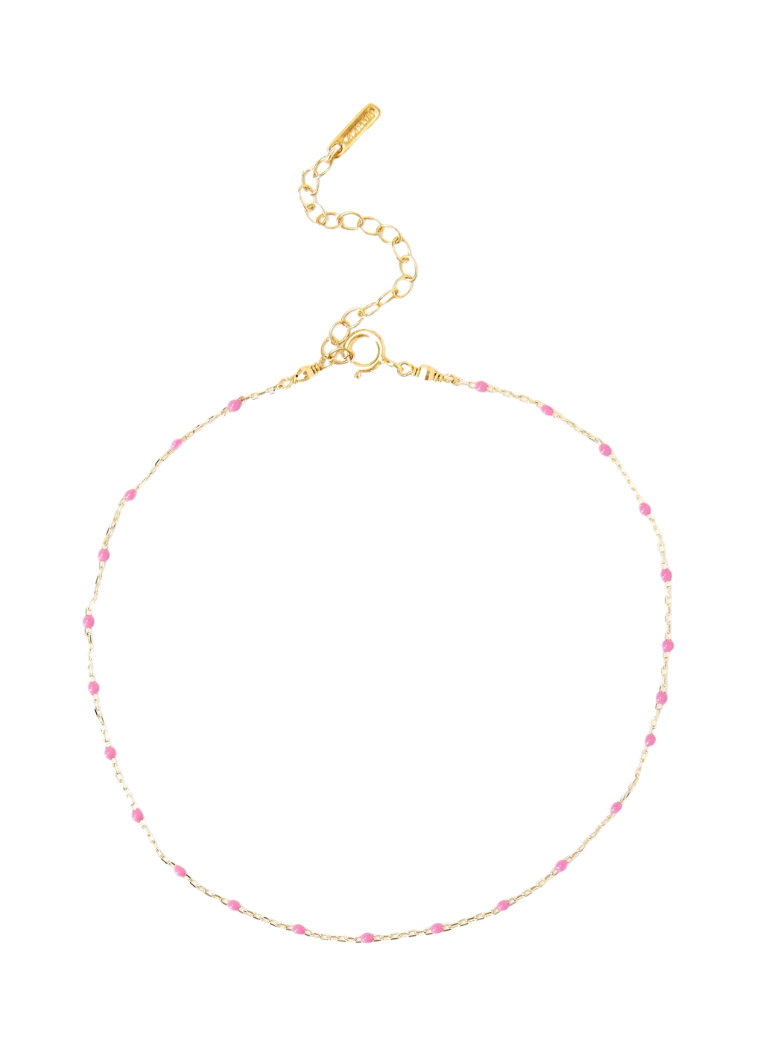 Enamel Bead Anklet - Pink Rose