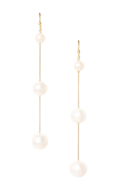 Tiered Floating Pearl Earrings - White Pearl