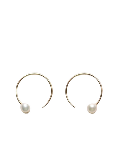 Pearl Hoop Threader Earrings - Gold