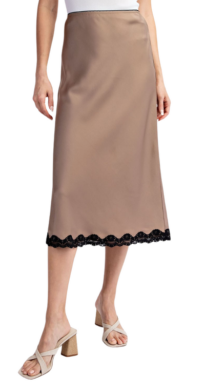 Satin Lace Midi Skirt - Coco