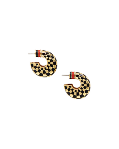 Le Hoop Earrings - Black/Gold Checker