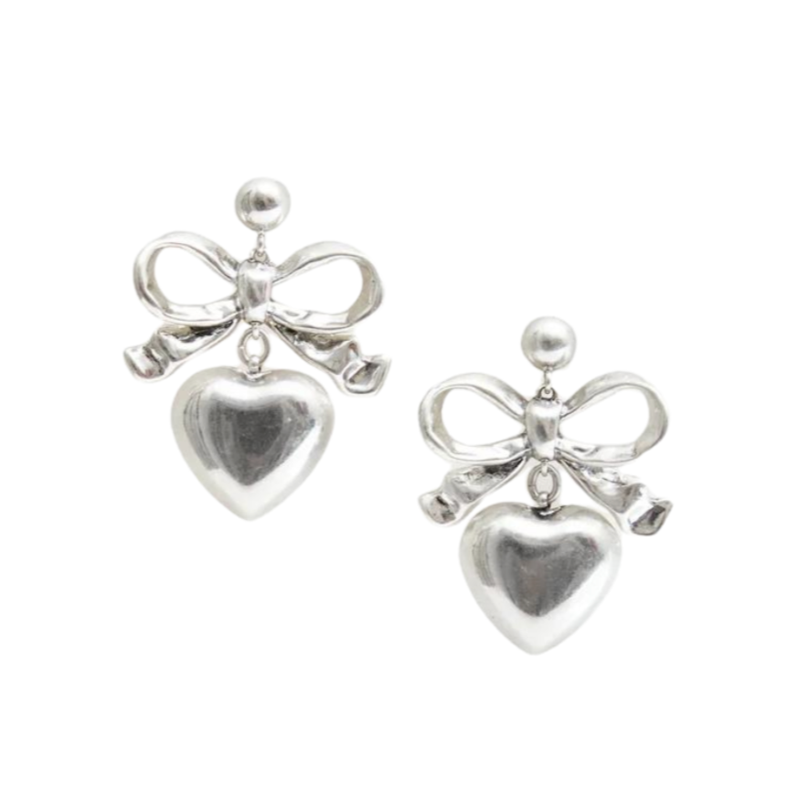 Heart Drop Earrings - Silver