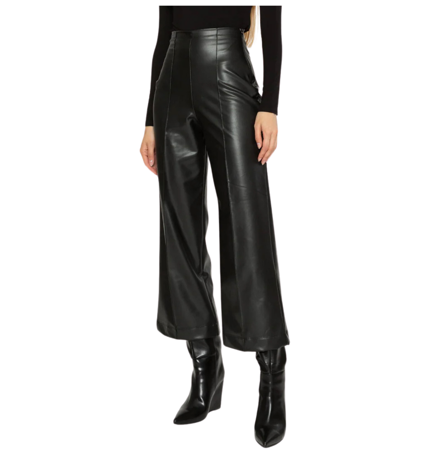 Vegan Leather Straight Leg Pant - Black