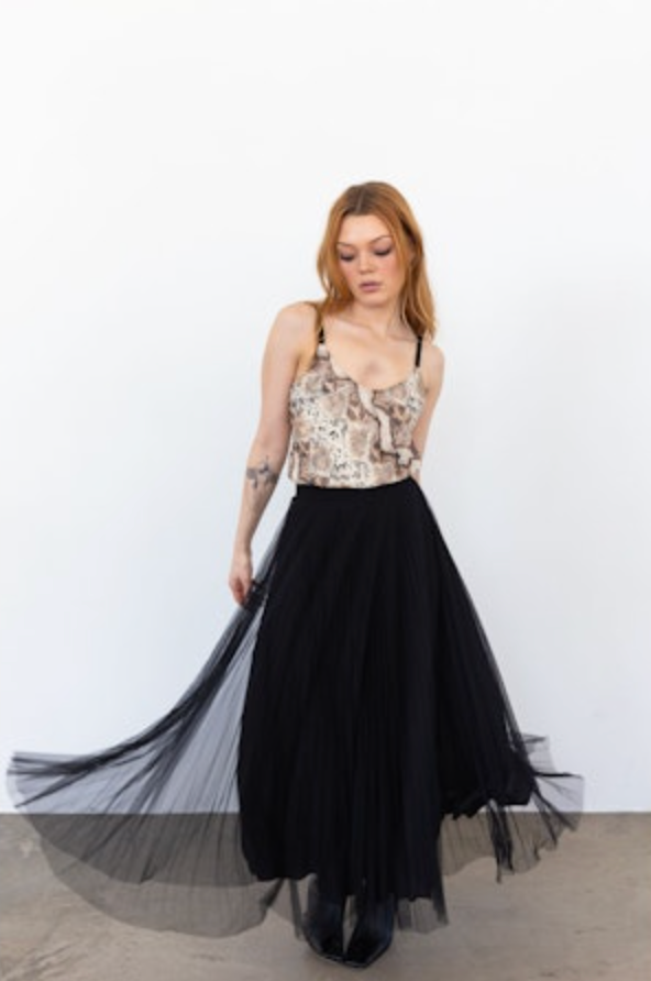 Dobby Tulle Layer Skirt - Black