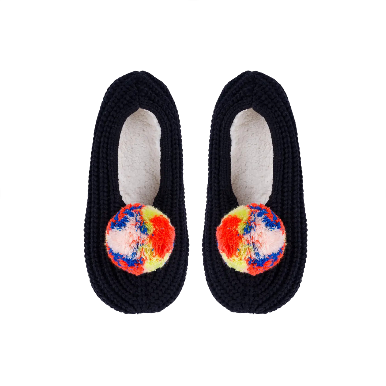 Marble Pom Knit Slippers - Black