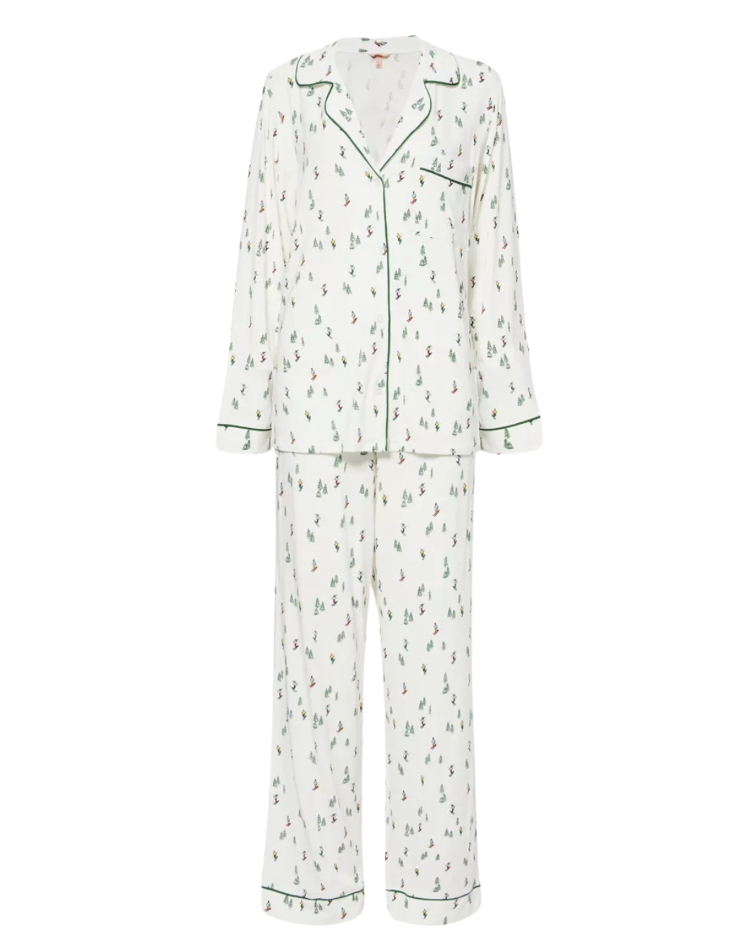 Gisele Printed Long PJ Set - Alpine Skier Ivory/Forest