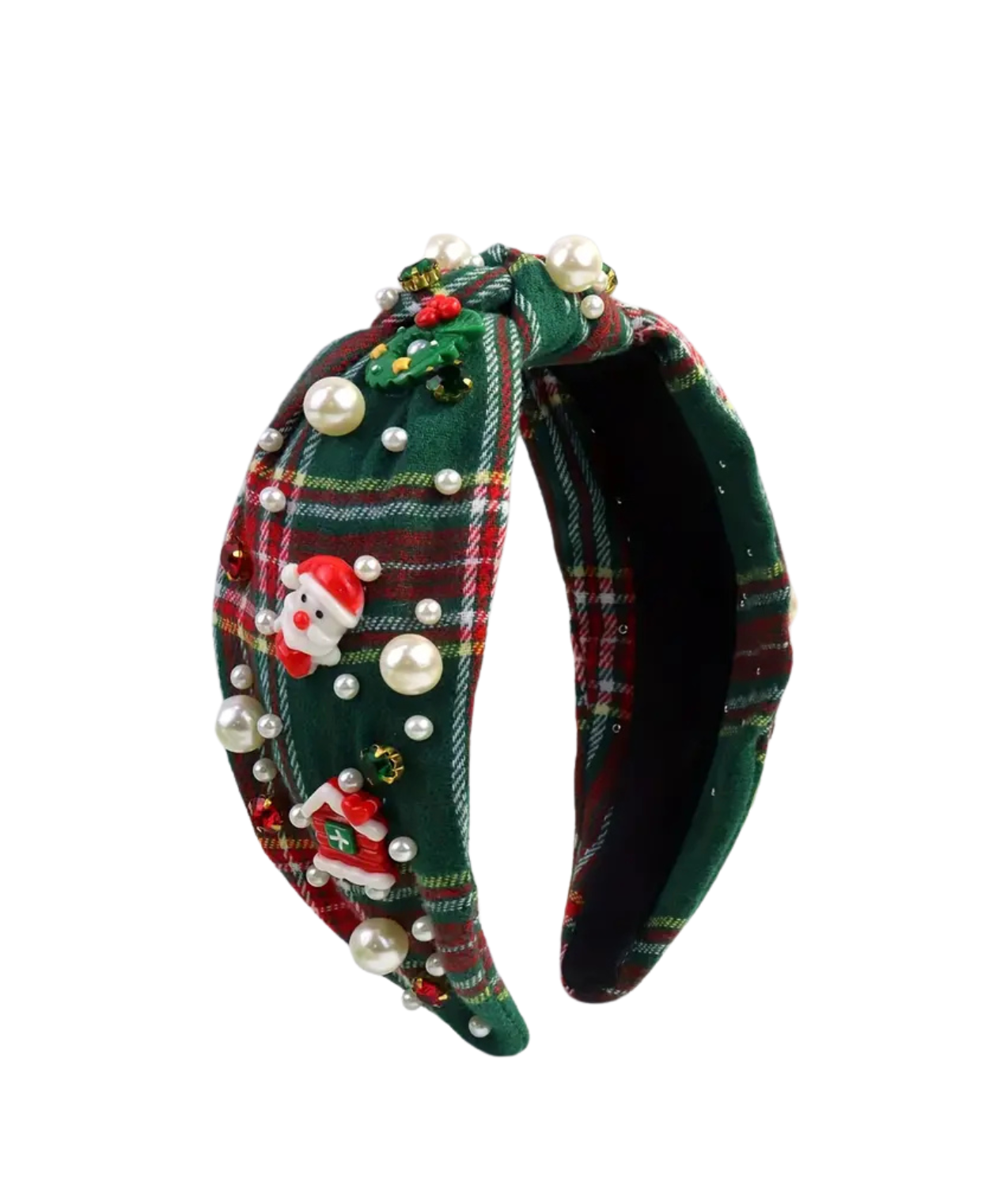 Christmas Plaid Beaded Headband - Green