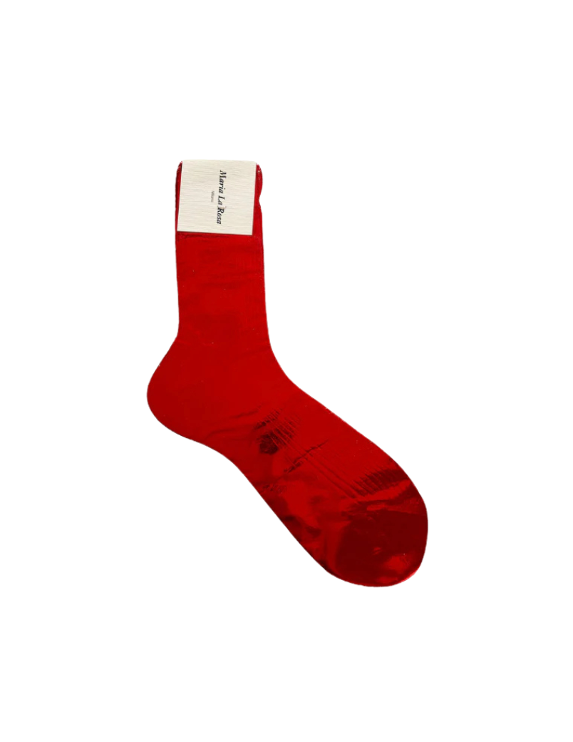 One Ribbed Laminated Sock- Red