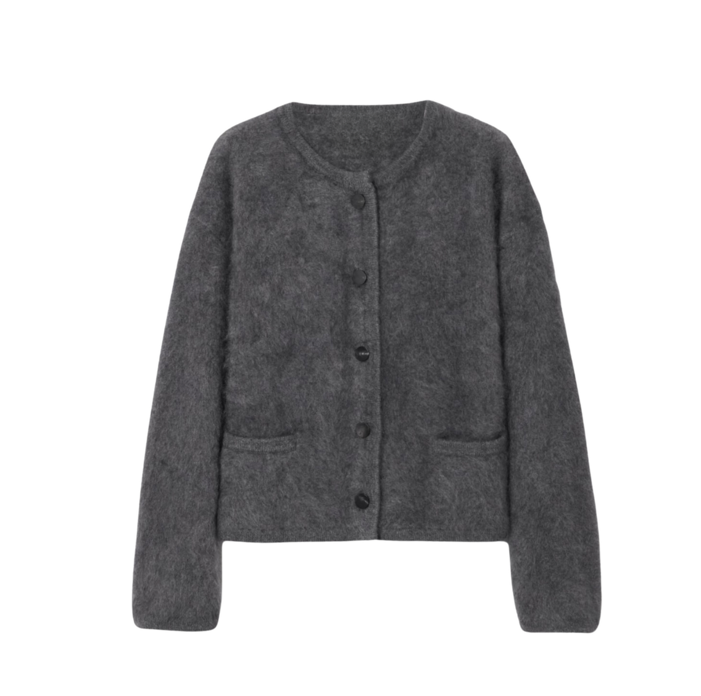 Brushed Cashmere Cardigan- Charcoal