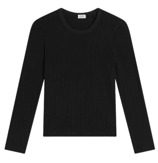 Pointelle Slim Fit Long Sleeve - Black