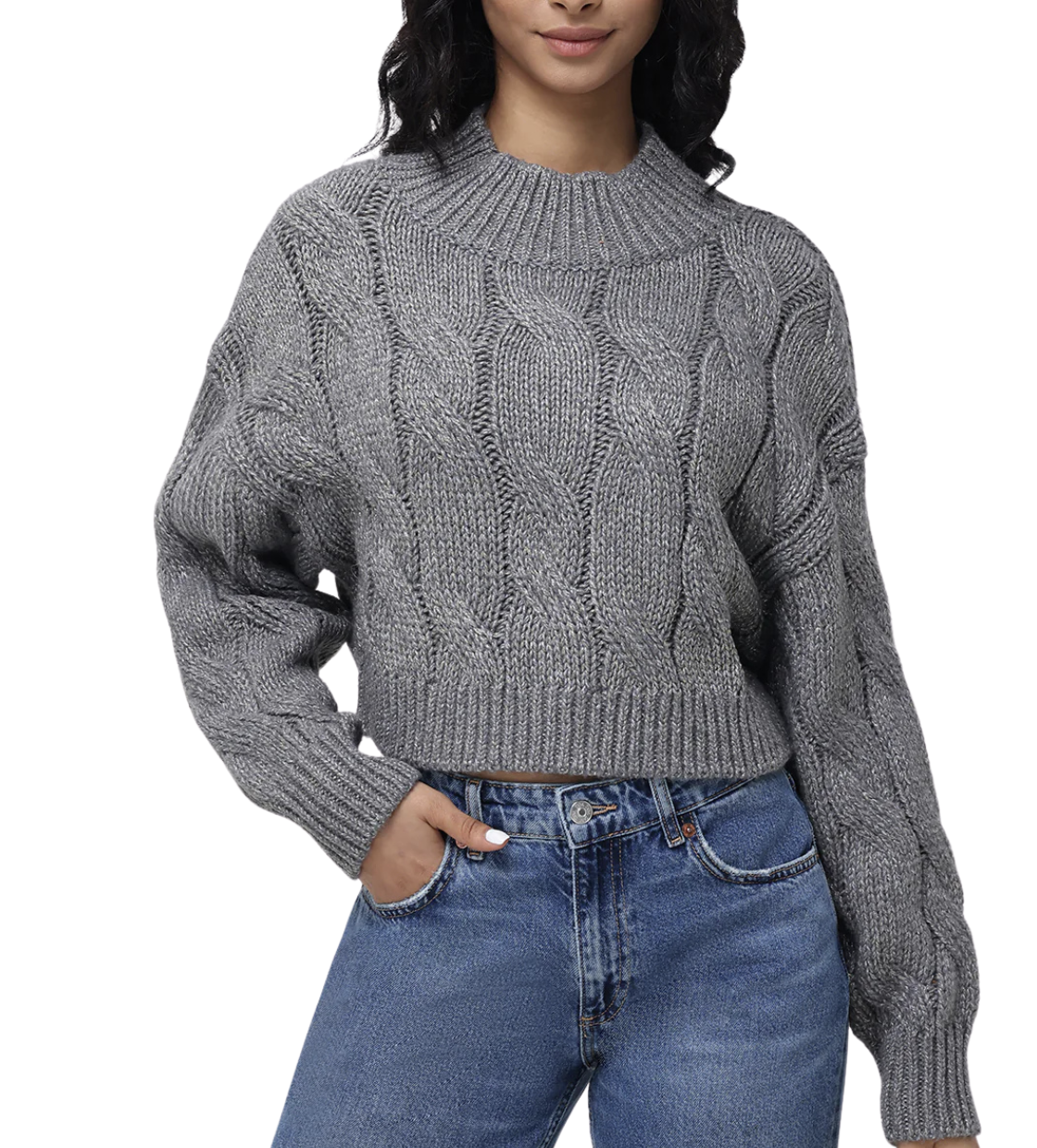 Lola Lurex Cropped Pullover- Pewter Heather