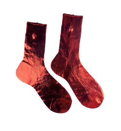 One Ribbed Laminated Sock- Red