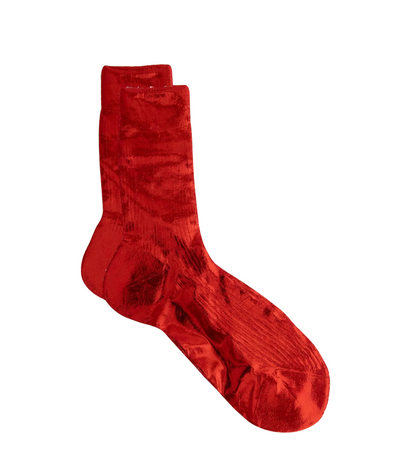 One Ribbed Laminated Sock- Red