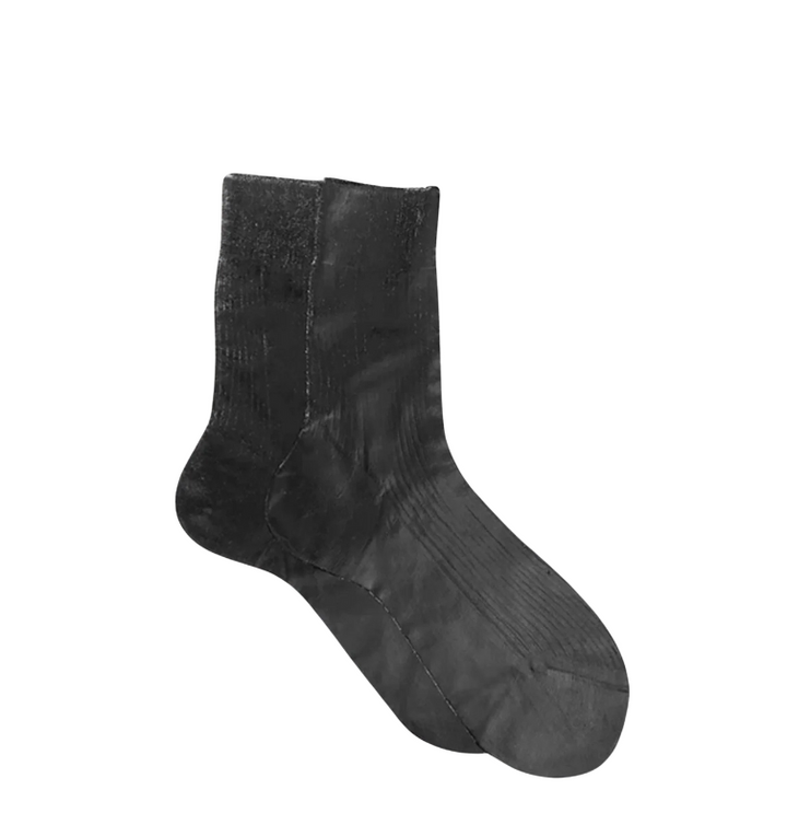 One Ribbed Laminated Sock- Black