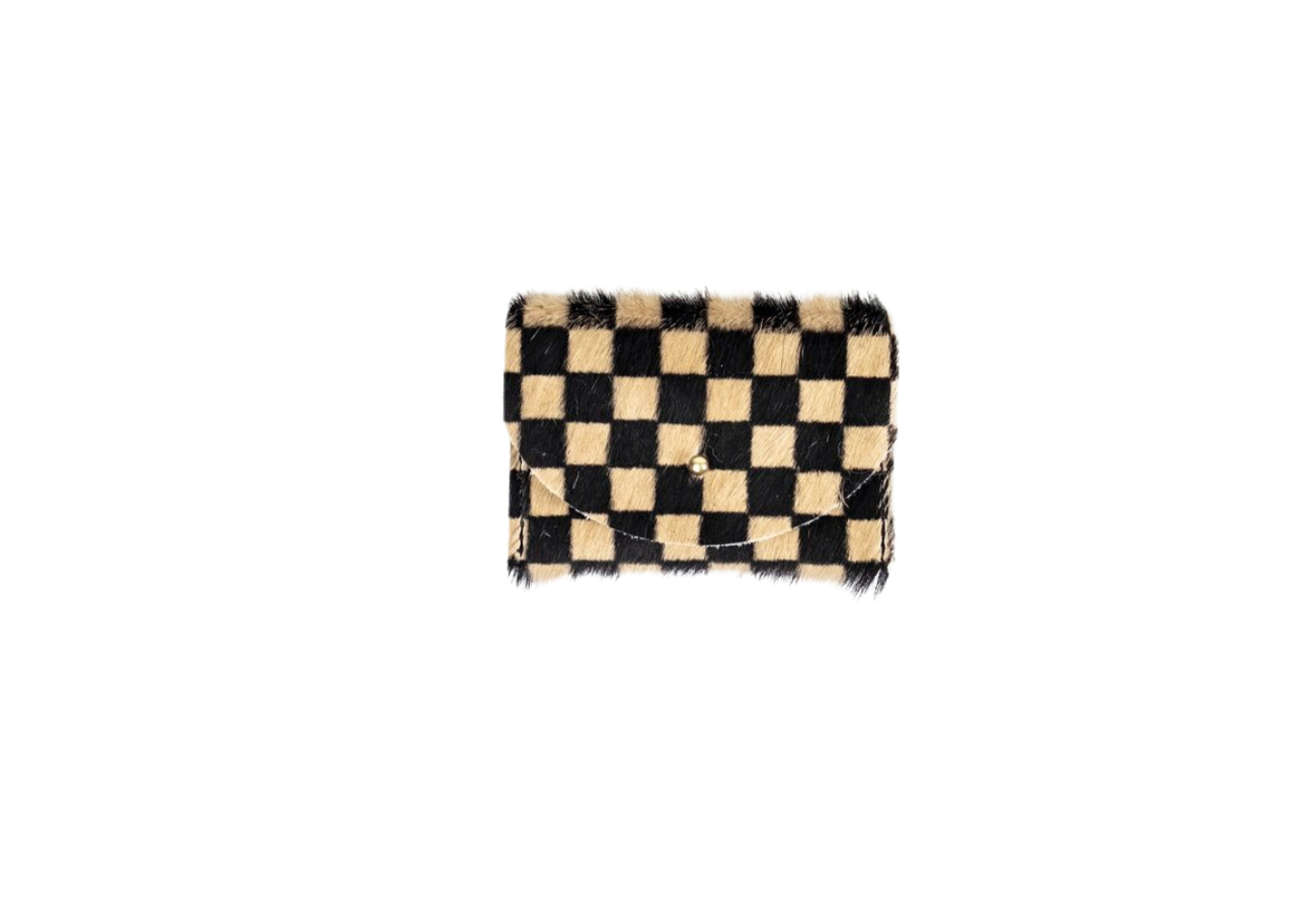 Cowhide Cardholder- Tan Checkered