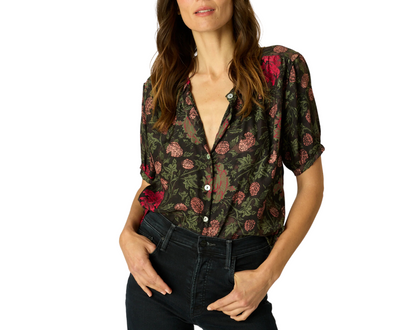 Violet Top- Lehua Print Black