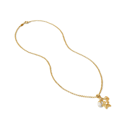 Sanibel Trio Charm Necklace- Gold Pearl