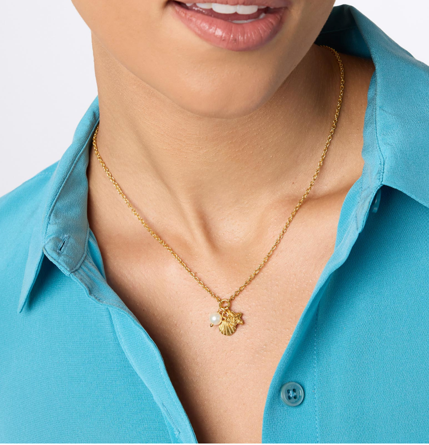 Sanibel Trio Charm Necklace- Gold Pearl