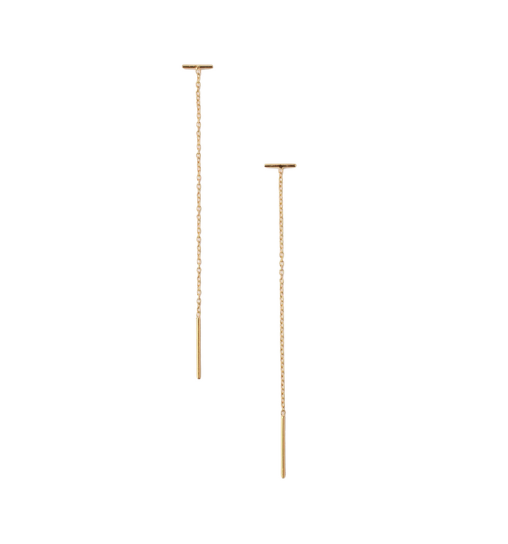 Gold Bar Chain Thread Earrings