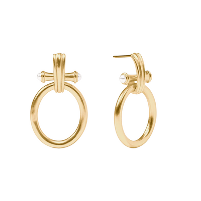 Bamboo Doorknocker Earring- Pearl