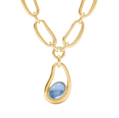 Wave Statement Necklace- Iridescent Chalcedony Blue