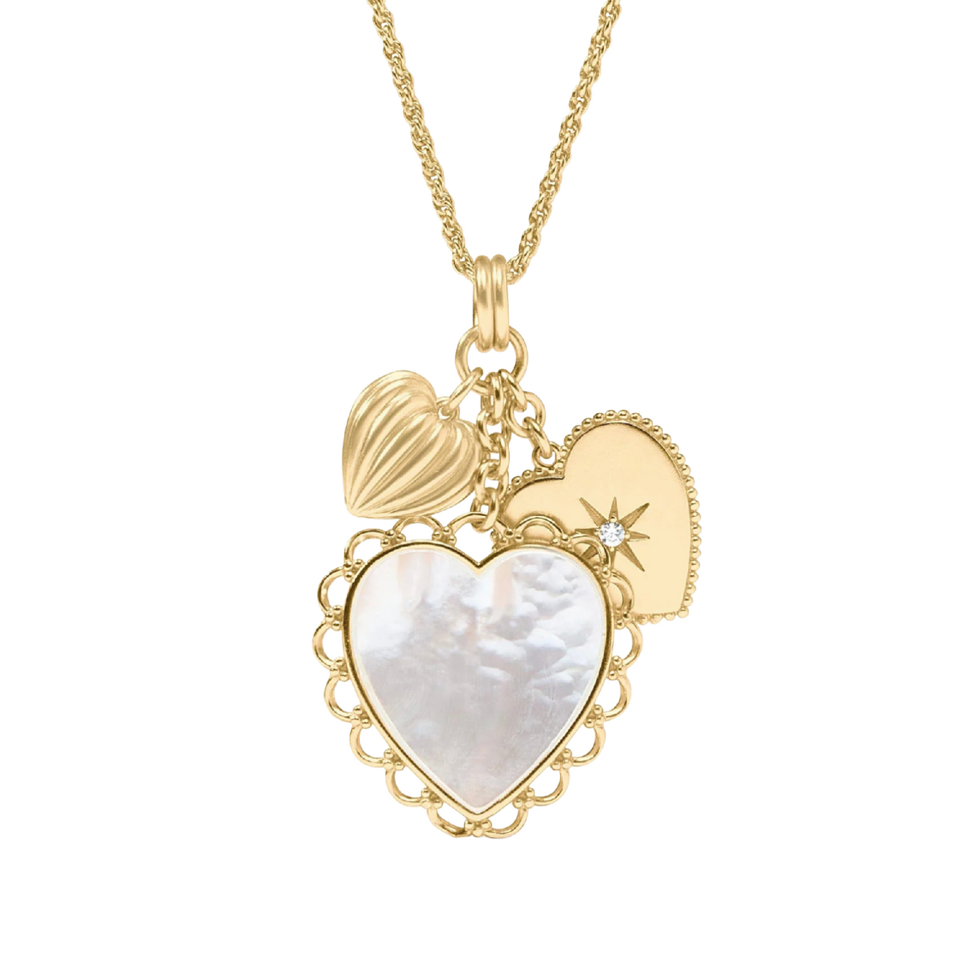 Heart Trio Charm Pendant- Mother of Pearl