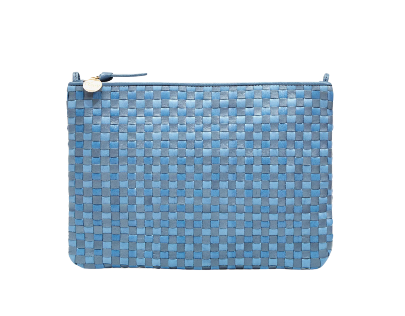 Flat Clutch w/ Tabs- woven Checker- Light Blue/Denim