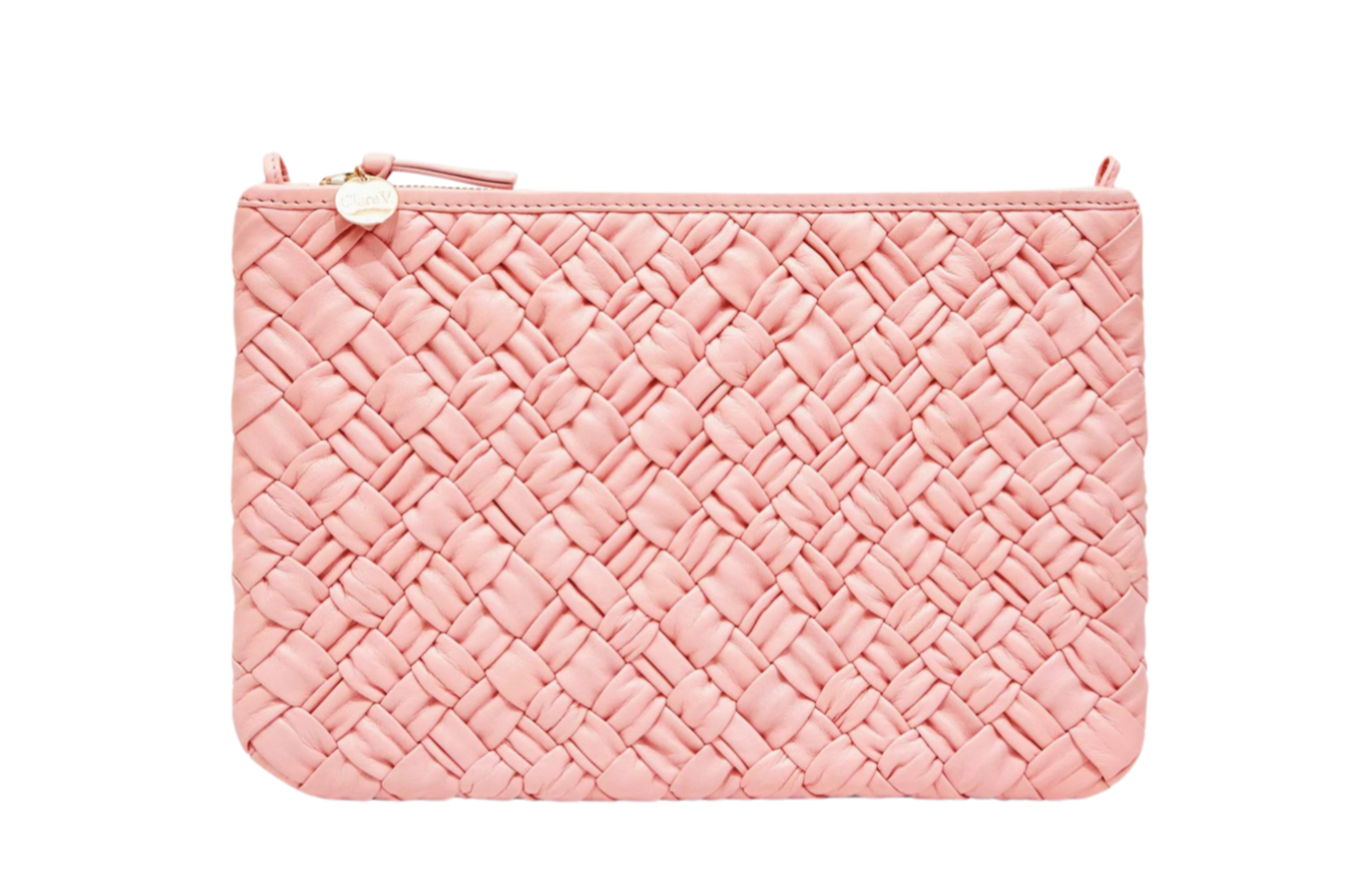 Flat Clutch W/ Tabs- Blush Puffy Woven