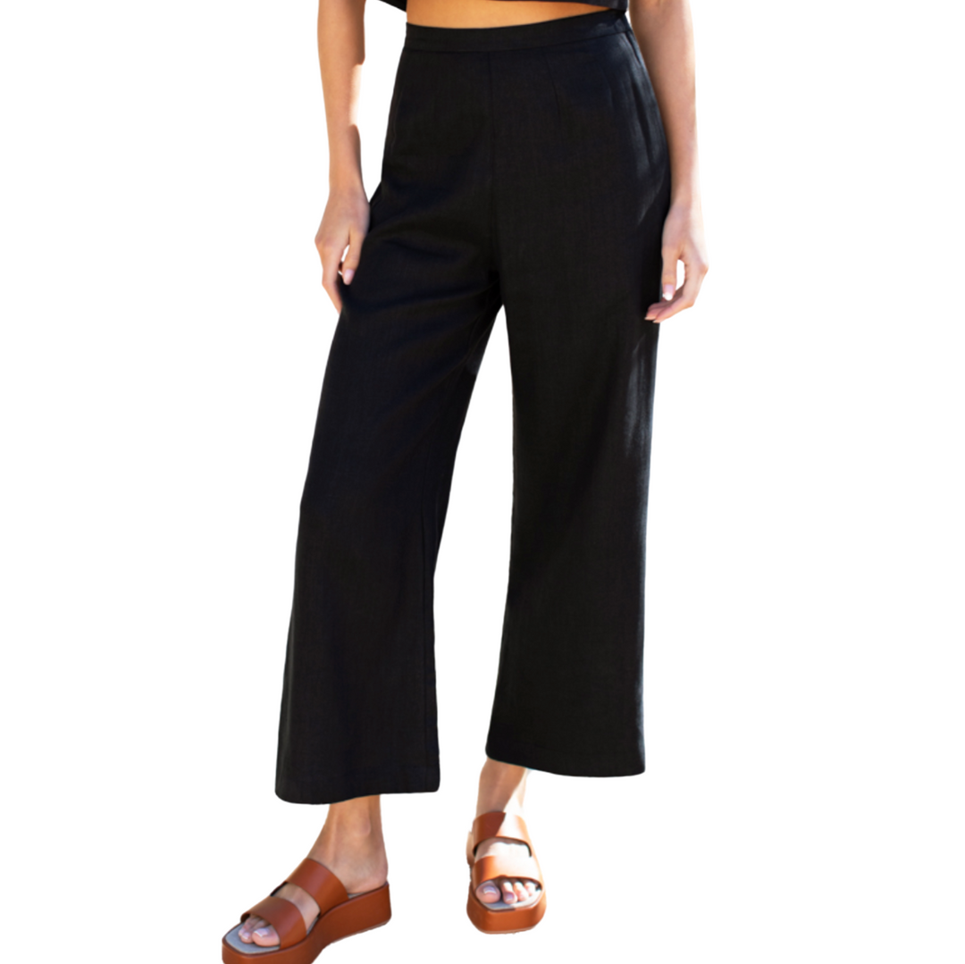Roma Pant - Black Linen
