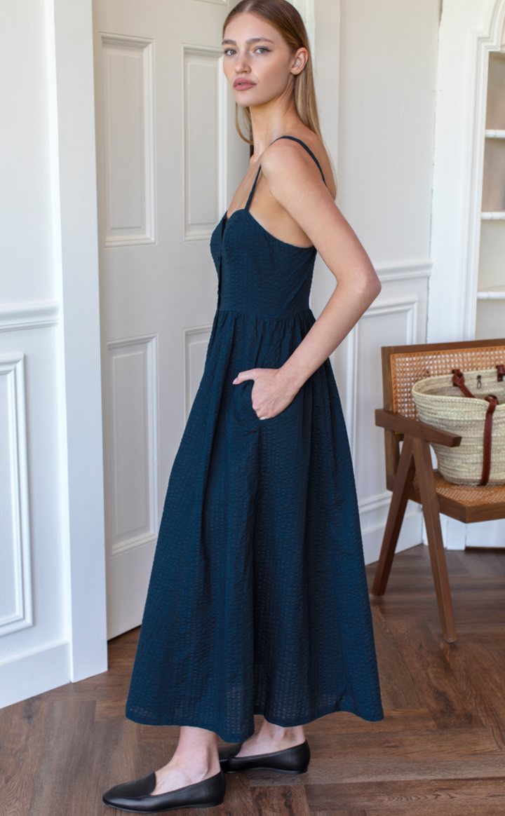 Florentine Layering Dress - Navy Seersucker
