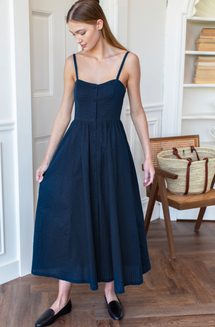 Florentine Layering Dress - Navy Seersucker