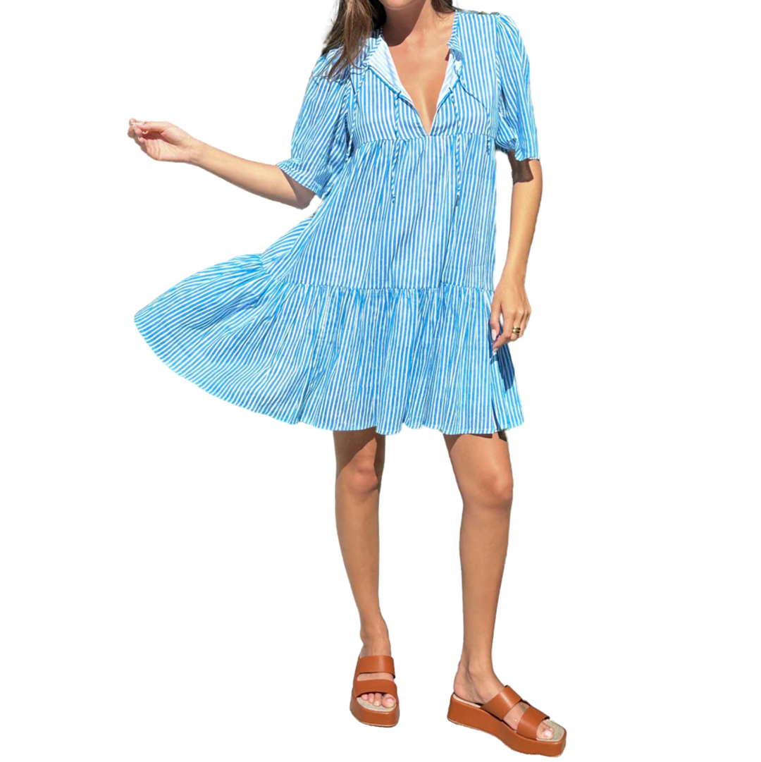 Isla Dress - Sunday Stripe Bluesy Organic