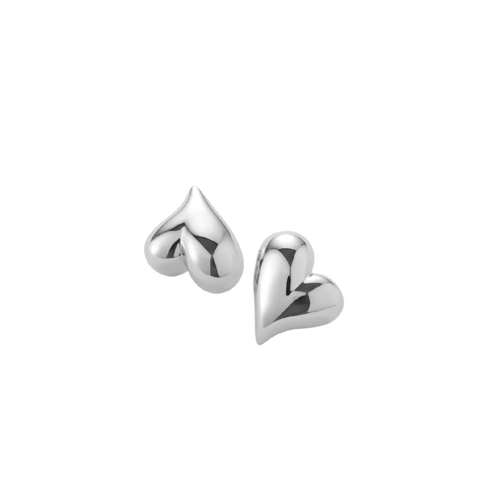Art Heart Puff Earrings - Silver
