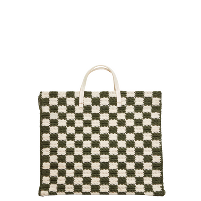 Summer Simple Tote - Olive & Cream Crochet Checker