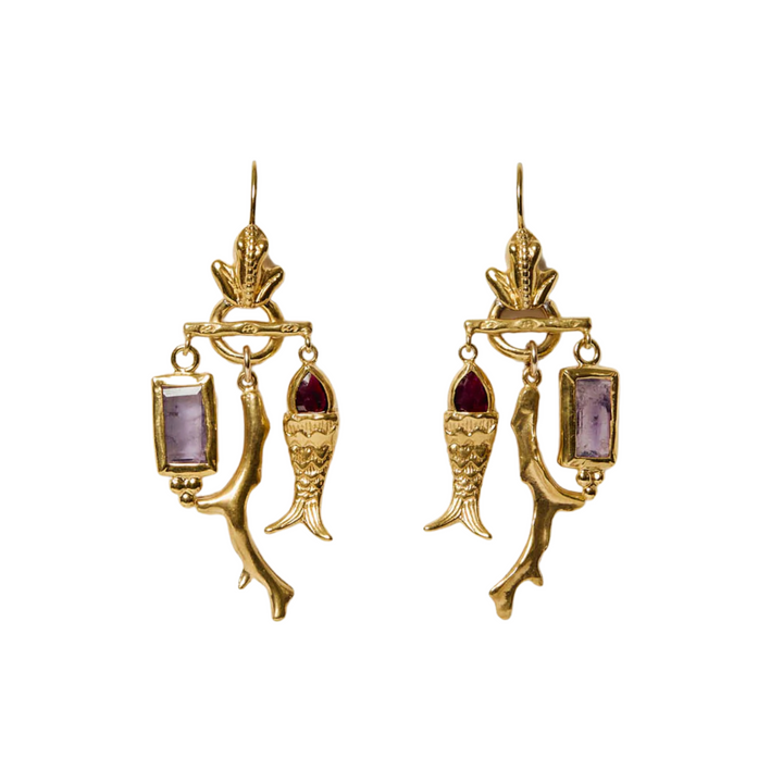 Mini Koi Chandelier Earrings - Gold Mix