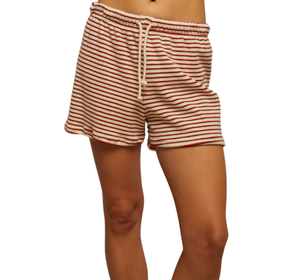 Jace Loop Terry Sweatshort - Poppy/Chocolate Stripe