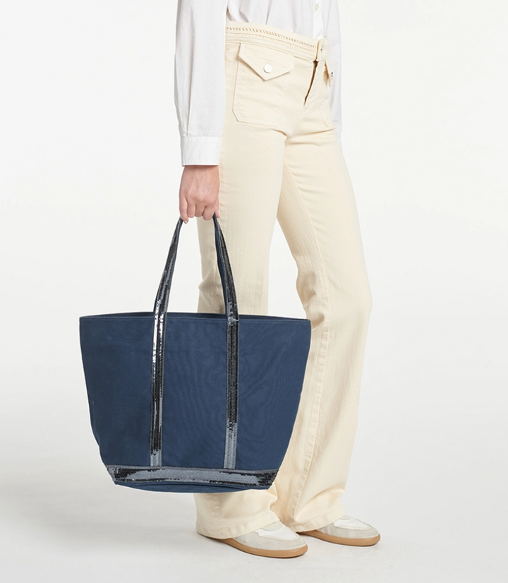 Canvas L Zipped Cabas Tote - Navy