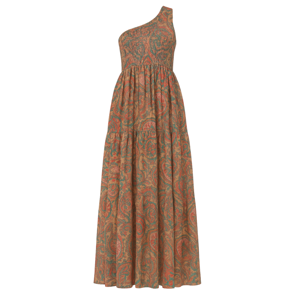 One Shoulder Smocked Maxi - Persia Aqua