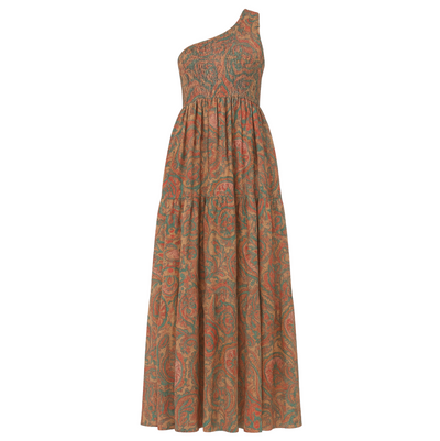 One Shoulder Smocked Maxi - Persia Aqua