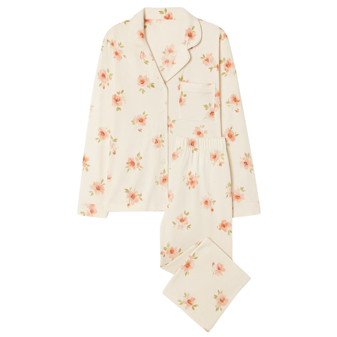 Gisele Printed Long PJ Set - Floral Bloom Ivory/Vanilla Cream