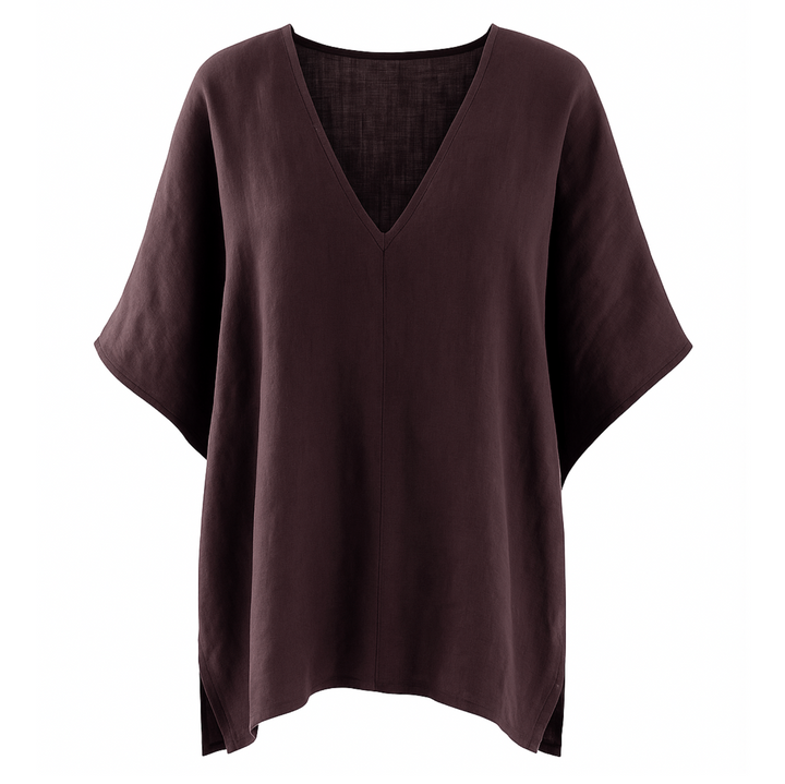 Linen Throw-on Top - Raisin