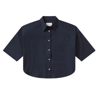 Frances Cropped Cape Button Up - Navy