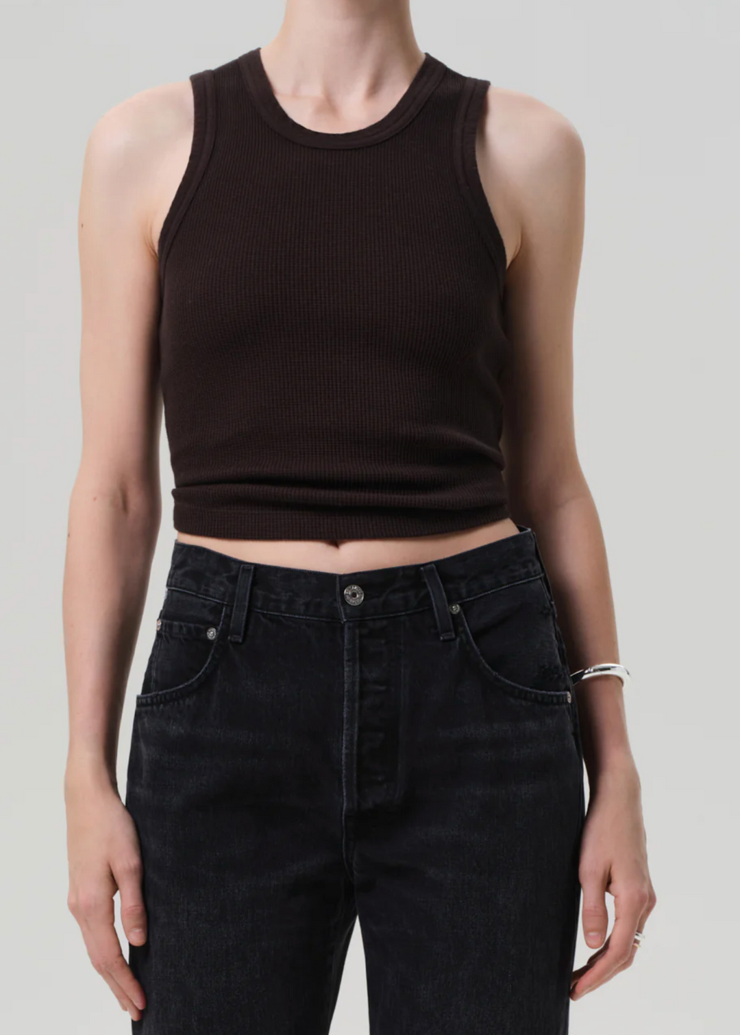 Inez Waffle Tank - Chocolate