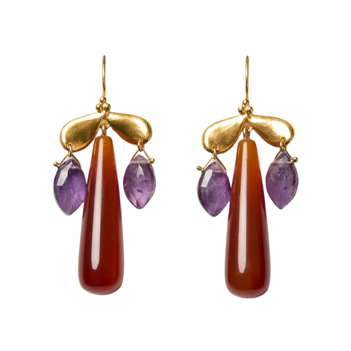 Dragonfly Chandelier Earrings - Red Agate