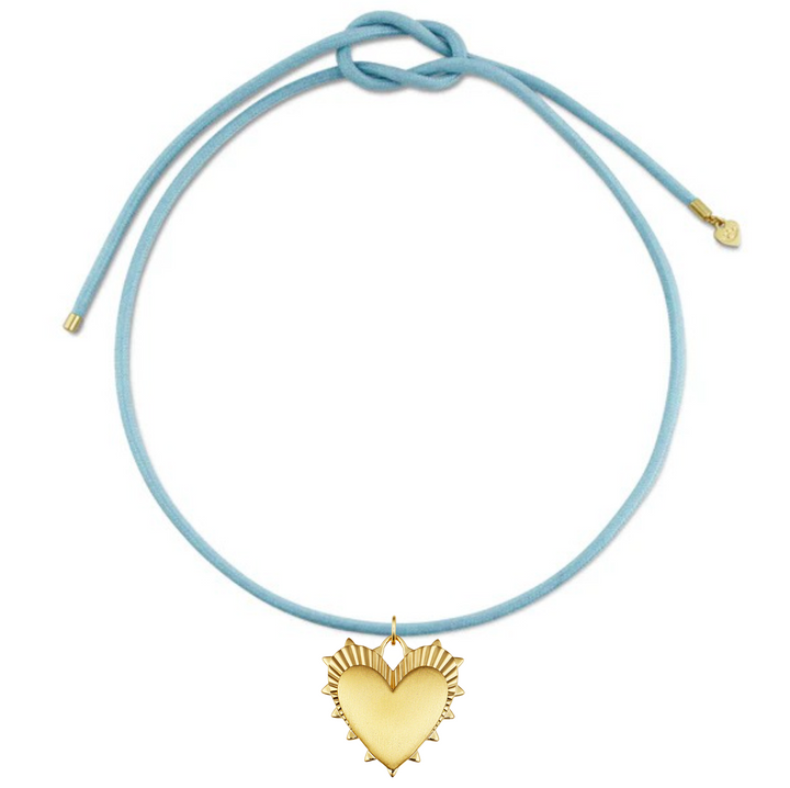Blue Necklace Cord with Heart of Gold