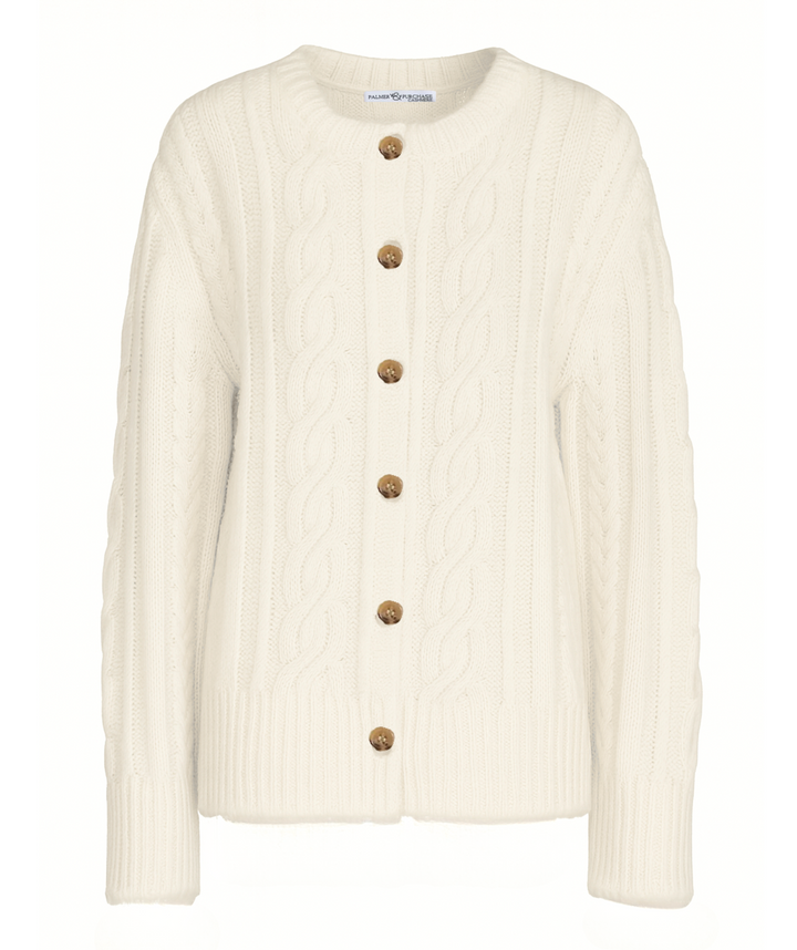 Elle Cable Cardigan-White