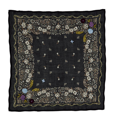 Embroidered Floral Bandana - Jet Black