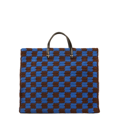 Summer Simple Tote - Deep Blue/Chocolate Checker